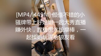 [MP4/ 449M] 颜值不错的小骚牌带上好姐姐一起大秀直播赚外快，露脸黑丝按摩棒，一起揉奶玩逼给狼友看